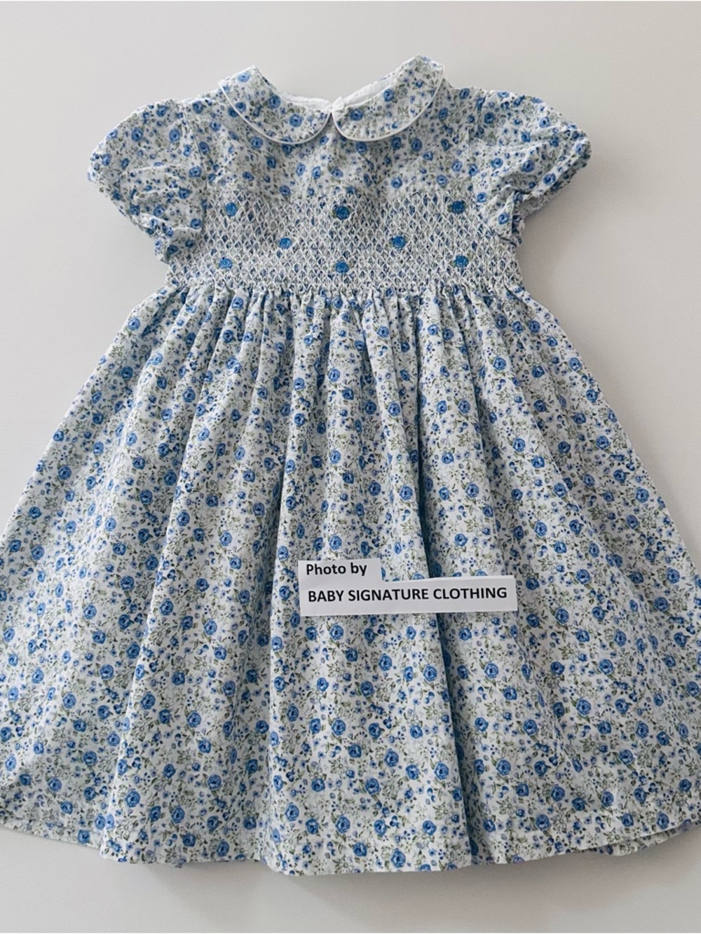 Trotters London Girls 5 Blue Floral Smocked Dress Party Special Occasion